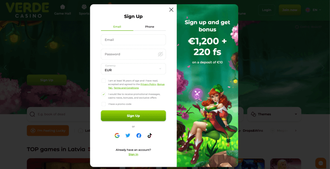 Verde Kazino Reģistrācija un Ielogošanās